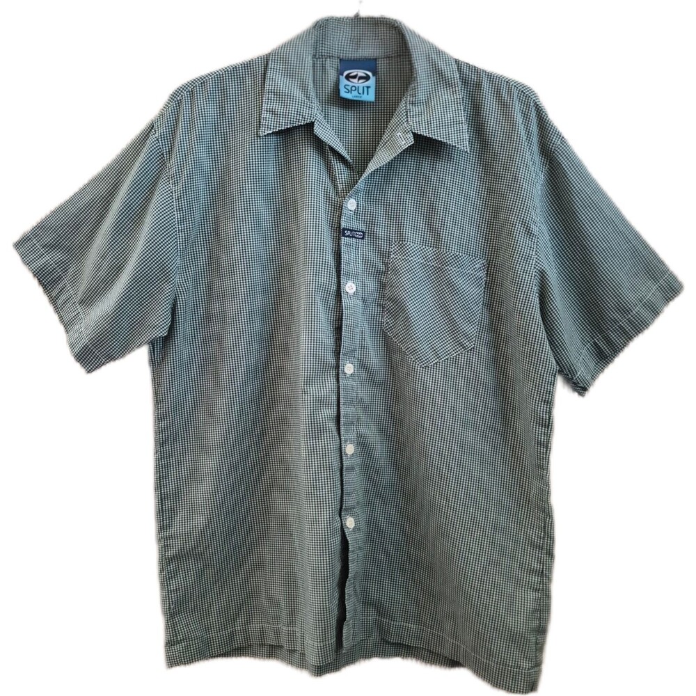 Split Mens Shirt Size XL Green White Check Lightweight Skater Beach Vintage 1998